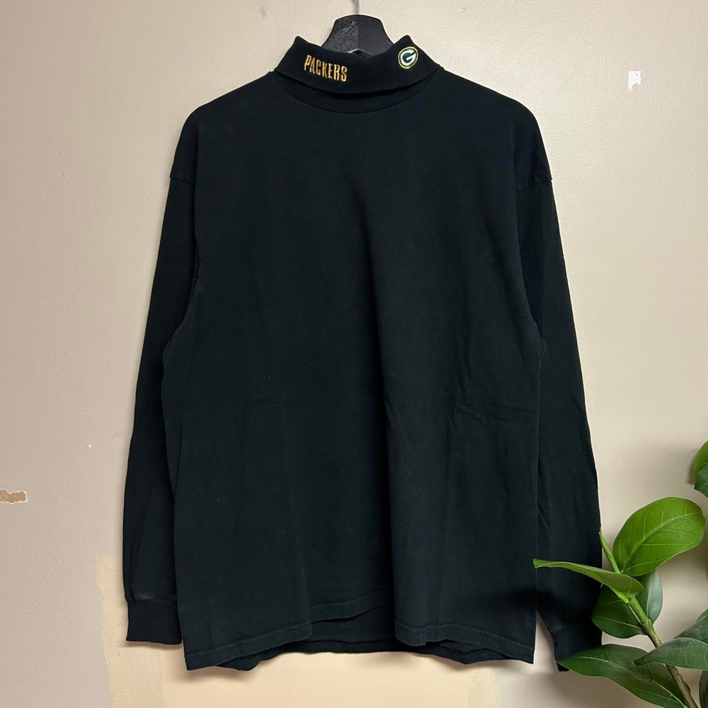Vintage 90s Green Bay Packers Turtleneck Black Long Sleeve Shirt XL Fruit Loom